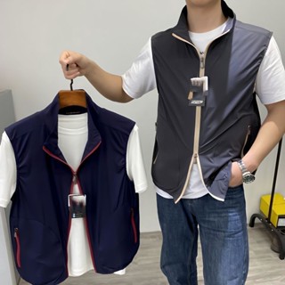 春夏23年男士高階時尚立領休閒輕量透氣彈力馬甲背心馬甲男士潮流LYUW春夏馬甲 透氣馬甲 戶外馬甲 輕薄馬甲登山馬甲