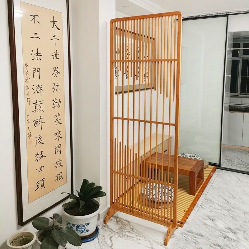 日式竹子屏風隔斷客廳傢用簡約實木格柵折疊移動入戶玄關落地座屏