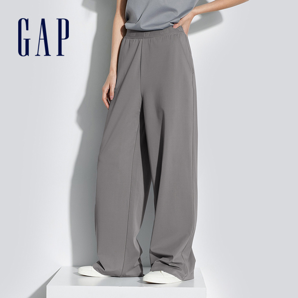Gap 女裝 Logo鬆緊寬褲-灰色(872655)
