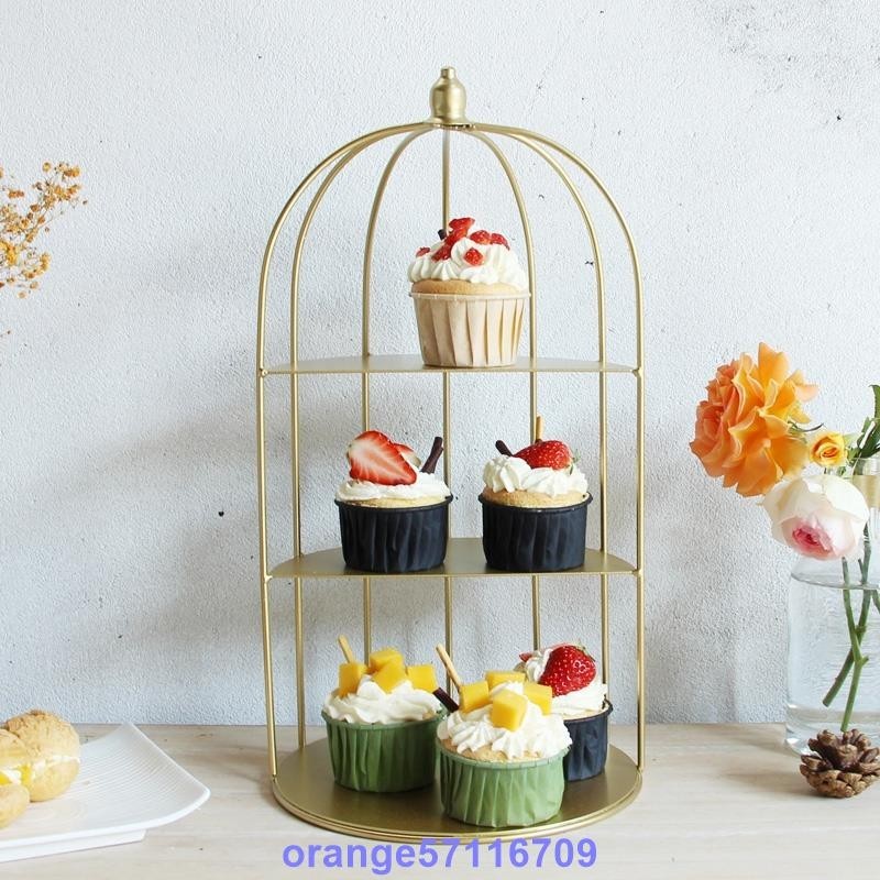 聚香緣【】金色鳥籠下午茶 點心架 蛋糕歐式家用鐵藝 水果盤 三層甜品臺零食 托盤