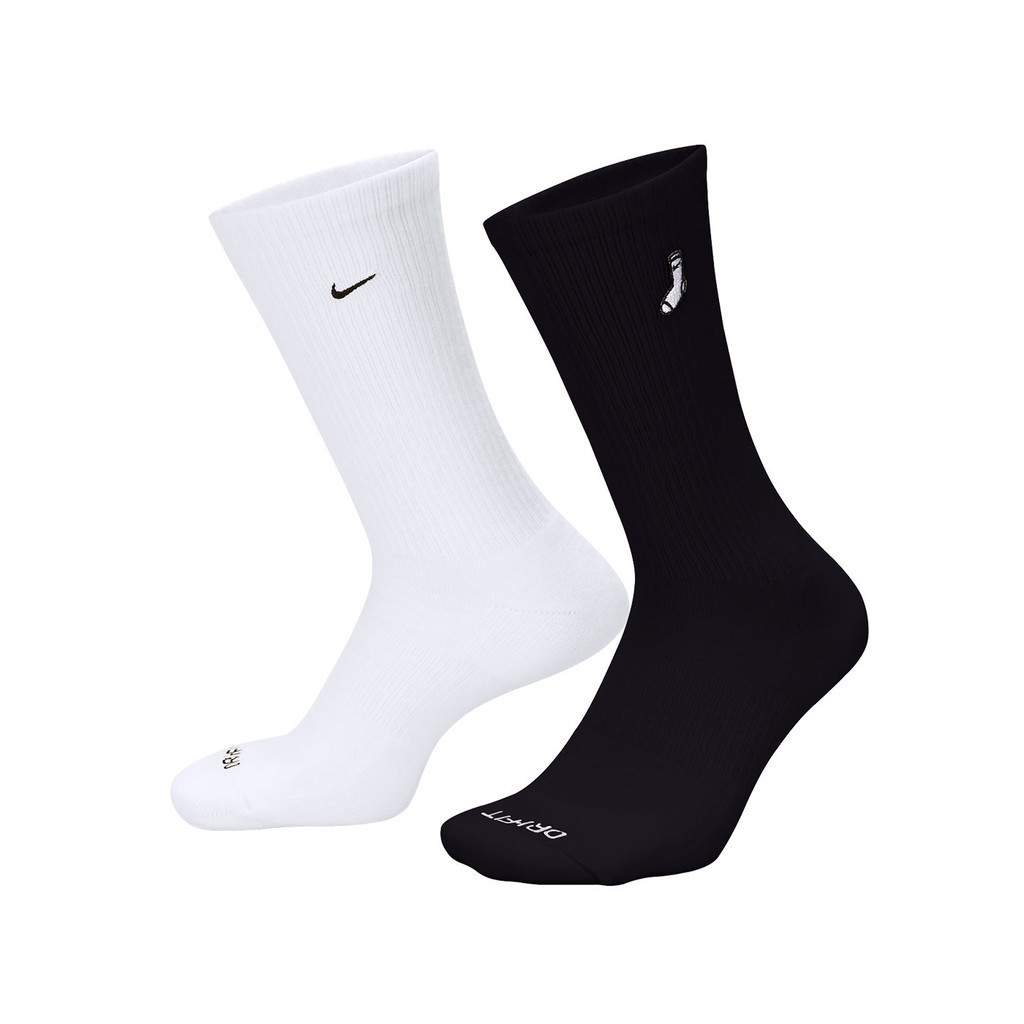 NIKE 男女中筒長襪(兩雙入)(Dri-FIT 襪子 訓練 慢跑「FB5709-901」 黑白