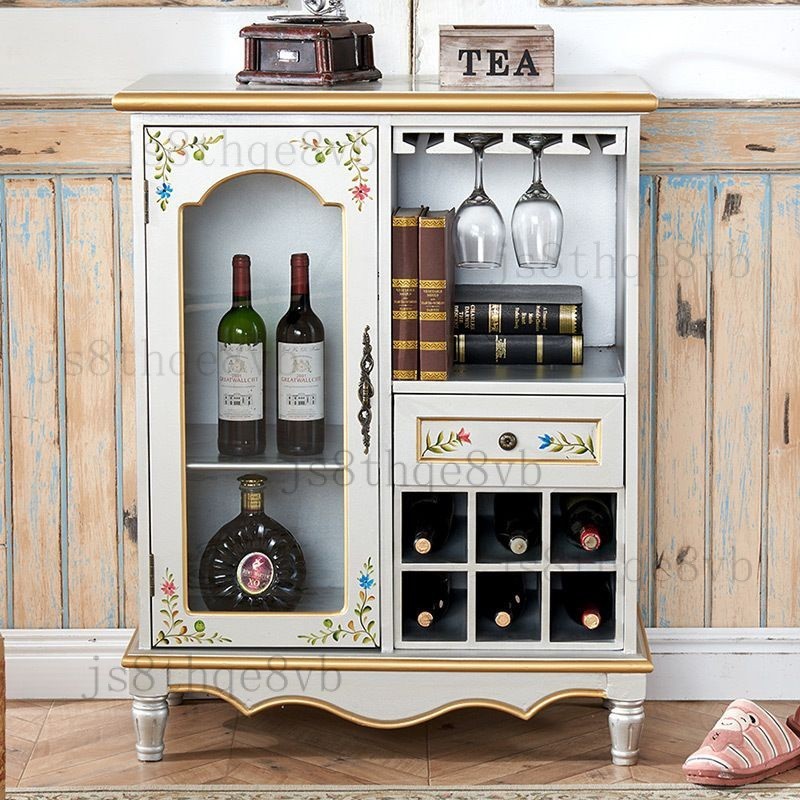 美式酒櫃彩繪收納儲物歐式小戶型展示矮櫃置物架餐邊櫃地中海客廳