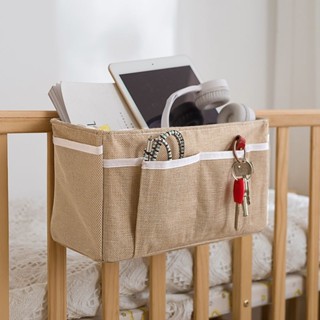 Cotton Linen Bedside Storage Car Organizer Hanging Bag Dorm