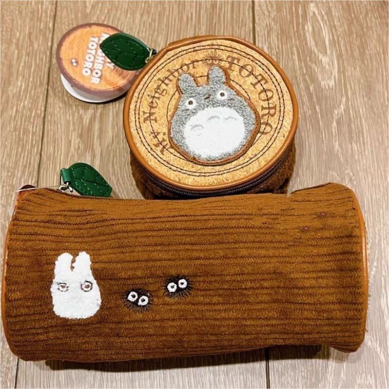 日本可愛週邊龍貓筆袋卡通刺繡圓學生大容量樹樁造型燈芯絨文具盒