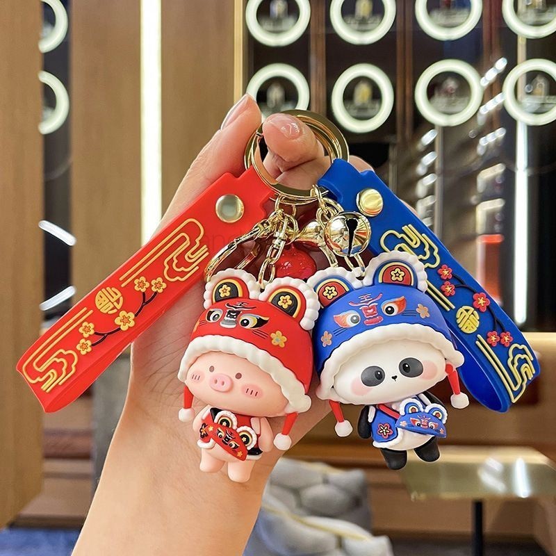 春節兔新年舞獅頭國潮鑰匙扣中國風醒獅鑰匙鏈包包掛件飾小禮品物