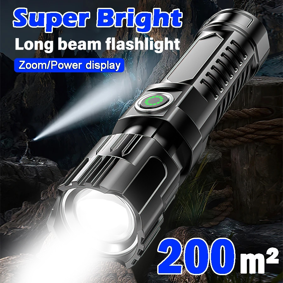 P200 Super Powerful LED Flashlight Zoom Torch Built-in Batte