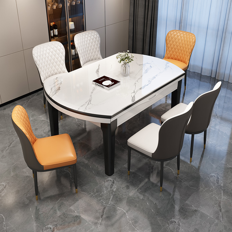 熱銷 岩板餐桌椅现代简约轻奢小户型家用伸缩可变圆桌饭桌子客厅2024款