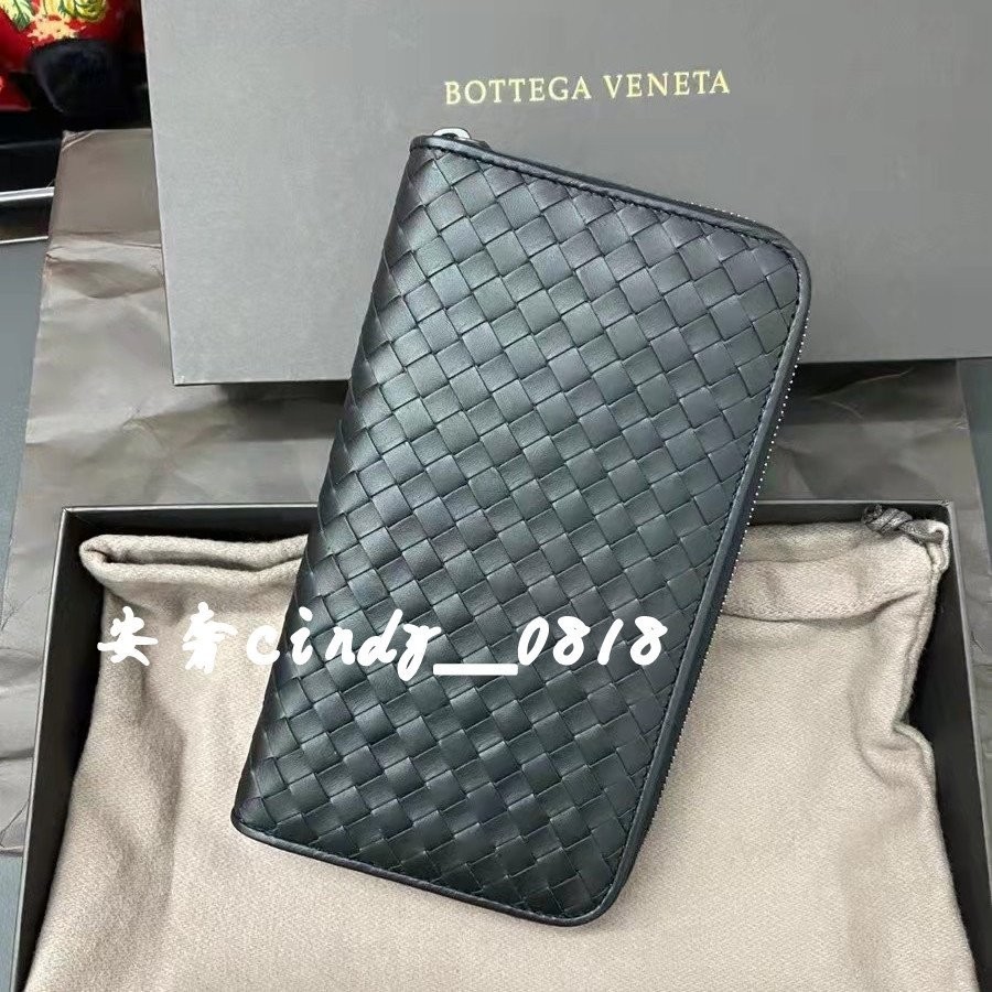 專櫃正品OTTEGA VENETA 寶緹嘉 BV 黑色 編織牛皮 拉鏈長款錢包 男士長夾 8卡 卡夾