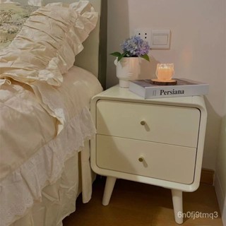 免運#奶油風床頭櫃現代簡約烤漆輕奢高級感網紅創意白色臥室實木床邊櫃 TOHB