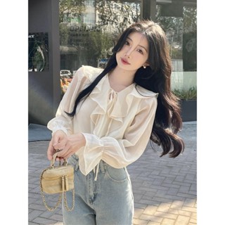 💖OELNG 夏季襯衫 夏季襯衣女 小個子設計感小眾襯衣上衣女裝春夏季溫柔甜美長袖法式氣質雪紡襯