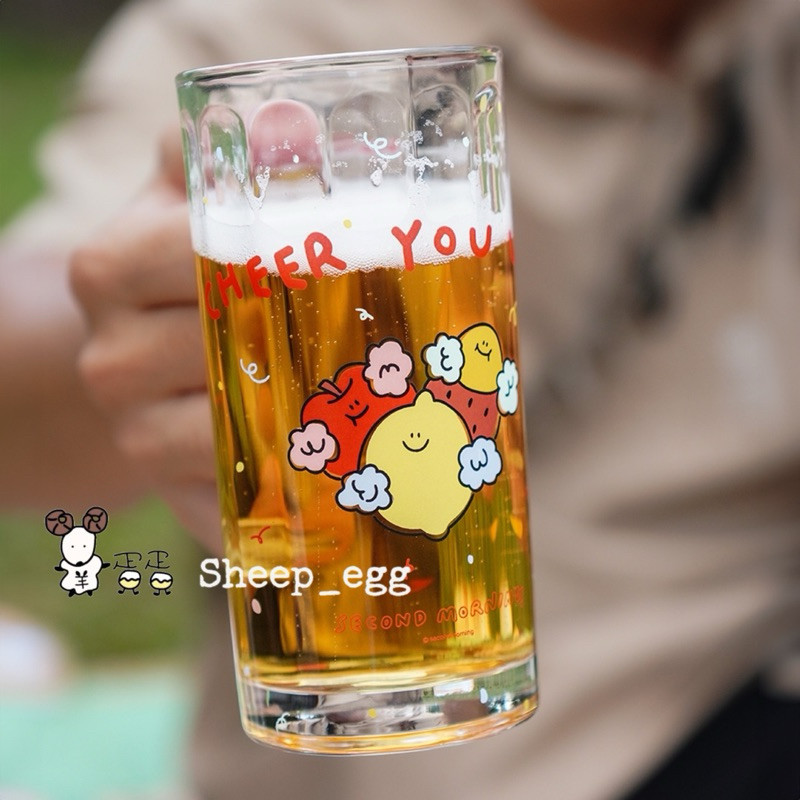 『現貨』羊蛋蛋 韓國 正版 Second Morning 大型啤酒杯 加油款 檸檬 地瓜 蘋果 笑臉 手把啤酒杯 玻璃杯