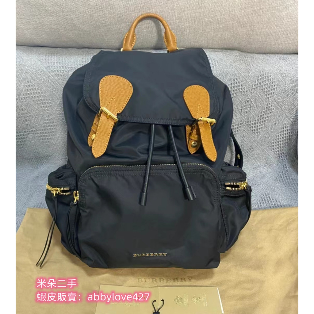 二手 Burberry 博柏利 Medium 中型 後背包 The Rucksack 黑色 粉色 中款 金釦 金鍊