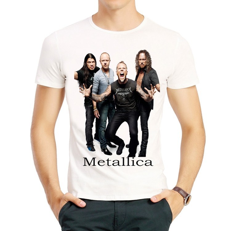 金屬樂隊T恤白色短袖寬松搖滾夏季印花衣服男女Metallica T-shirt