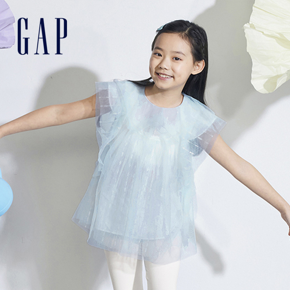 Gap 女童裝 圓領短袖上衣-淺藍色(890484)