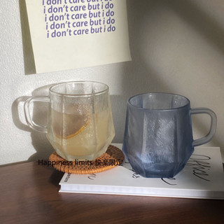 ZJ LIGHT網紅ins代購帶把手磨砂紋六菱角玻璃杯冰川紋杯水杯咖啡杯果汁杯#預購#開超取請聊聊我