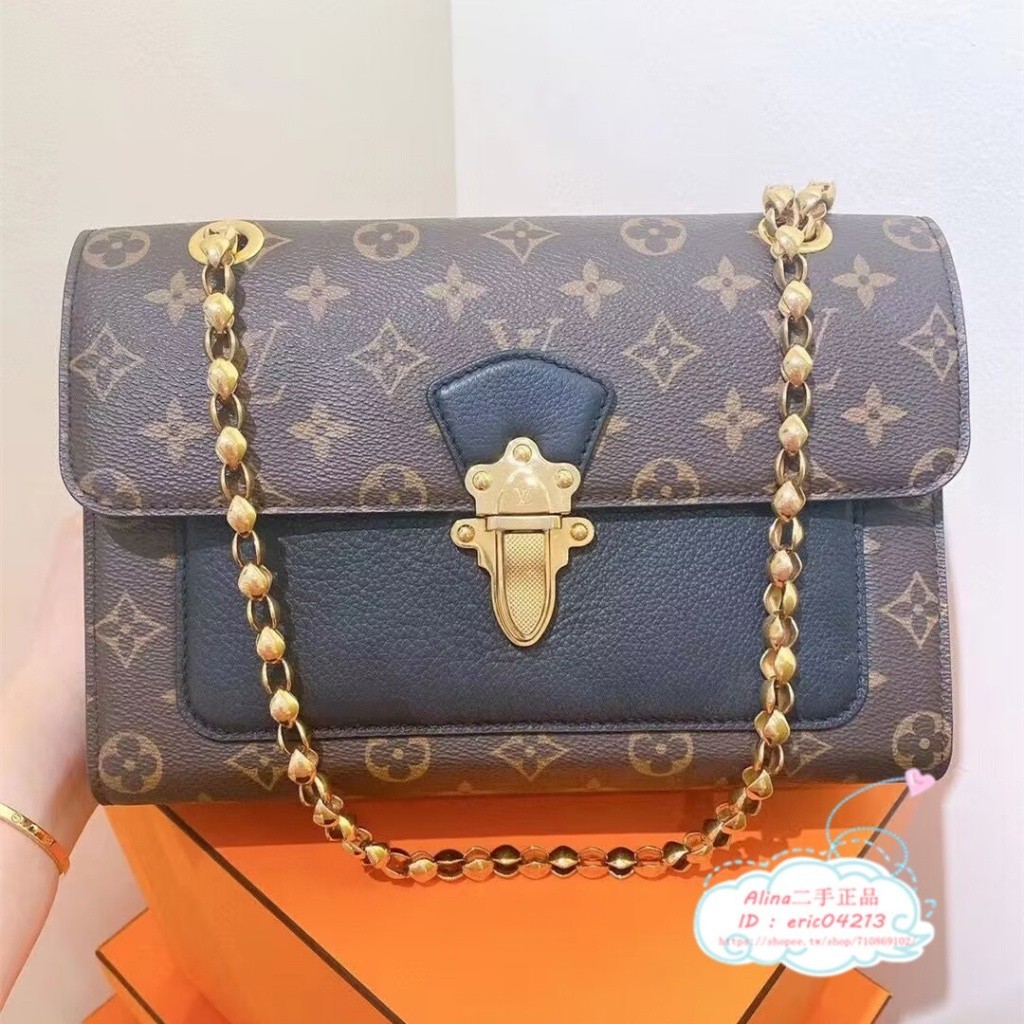 【Alina二手正品】LV 路易威登 VICTOIRE M41730 維多利亞 老花拼色 黑色 鍊條包 肩背包 斜背包