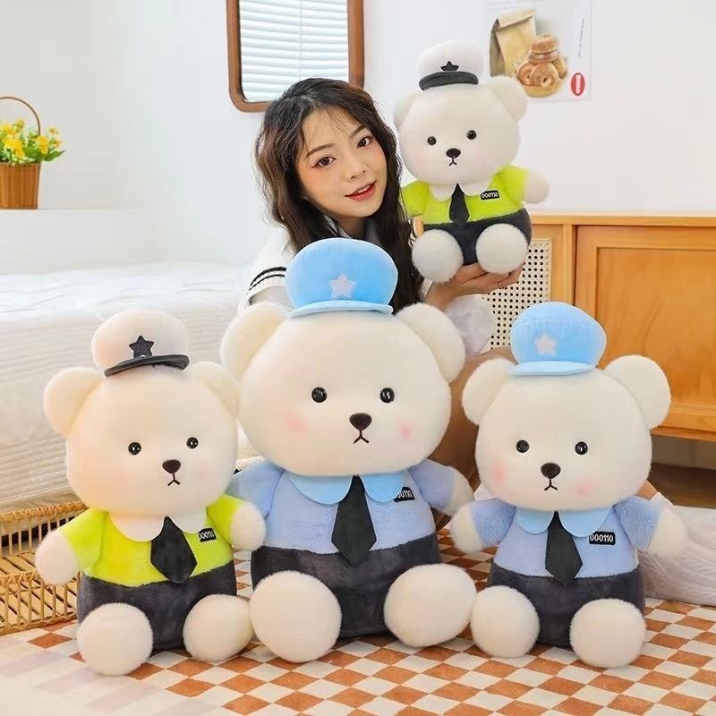 台灣熱賣可愛娃娃 警察小熊公仔 交警小熊玩偶 製服警官服 泰迪熊 毛絨玩具 安撫娃娃 玩偶抱枕 兒童禮物 交換禮物