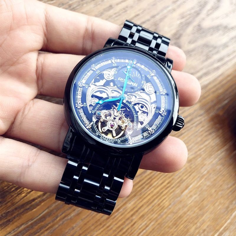 黑武士手錶 男士全自動機械錶 學生商務防水陀飛輪鏤空腕錶品牌 男士手錶 男士腕錶