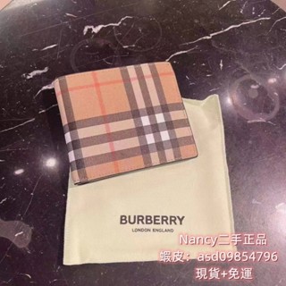 現貨二手 BURBERRY 經典格紋對折錢包 407403 博柏利卡其色錢包 帆布錢包 男女同款錢包