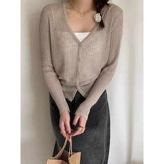 Codibook｜韓國 Wansmall 棉質V領透視針織開襟衫［預購］針織外套 女裝