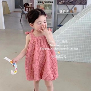 新品～女童洋裝2024夏季新款韓版女童兒童吊帶純棉蓬蓬群華夫格公主風洋裝