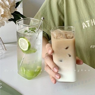 羅東免運♕方形玻璃杯家用喝水杯透明杯子ins風咖啡牛奶杯夏季冷飲料四方杯