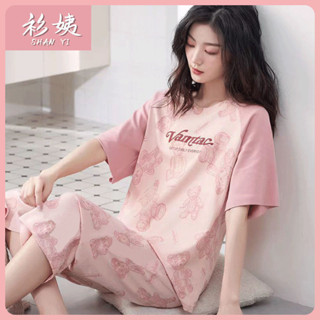 Alice 2024新款韓版睡衣女夏季套裝睡衣女七分褲可愛時尚卡通外穿家居服