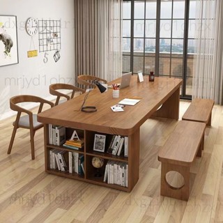 中式實木書桌書架一體雙人長條寫字桌傢用客廳辦公桌學習桌工作臺
