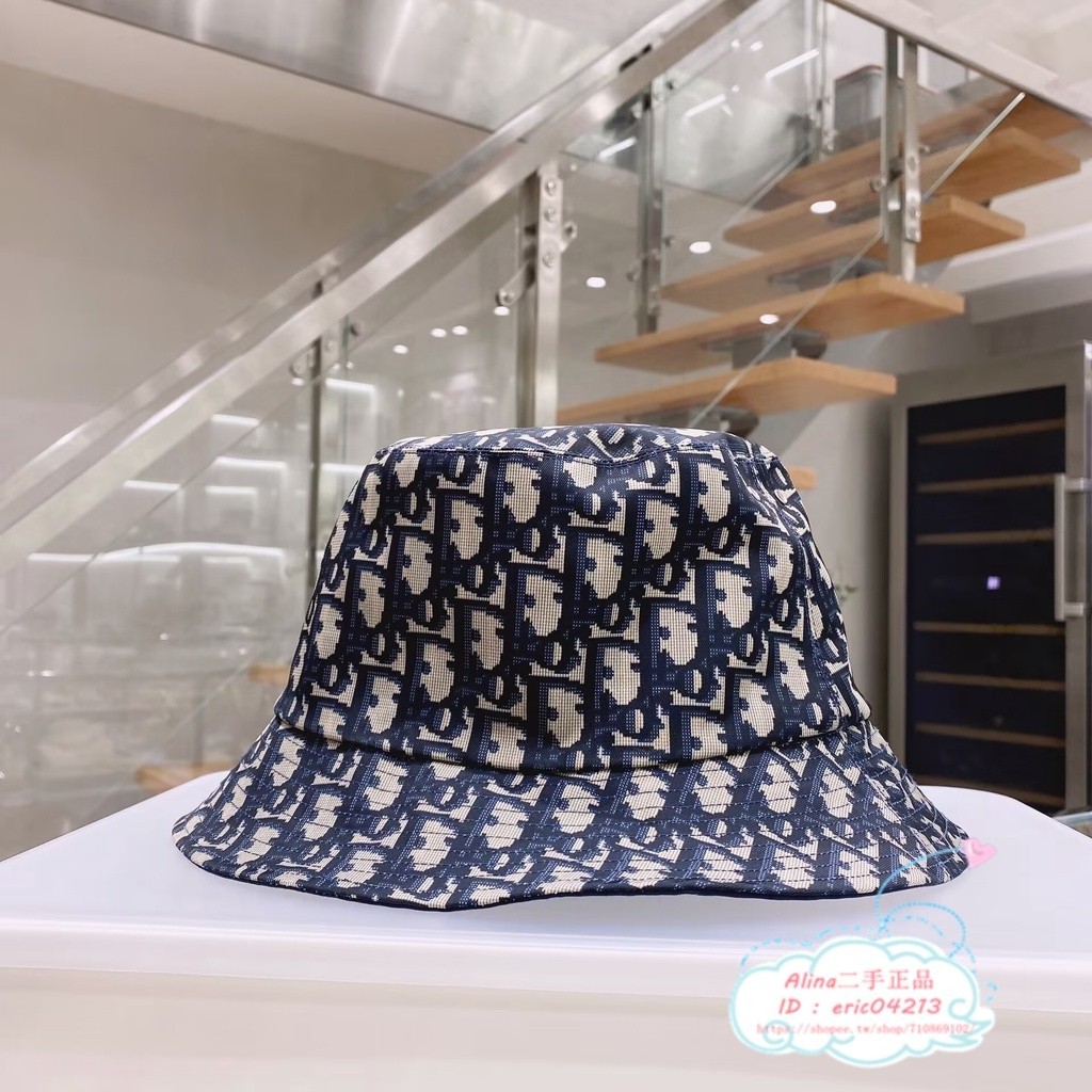 【Alina二手正品】DIOR 迪奧 Oblique藍色老花 帆布 經典款 雙面漁夫帽 帽子 女生帽子