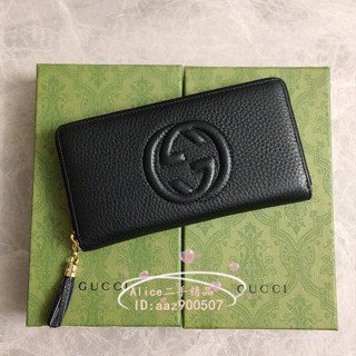 二手正品 GUCCI 古馳 Soho黑色壓紋GG 拉鏈長夾 錢包 零錢包 手拿包 308004 現貨免運