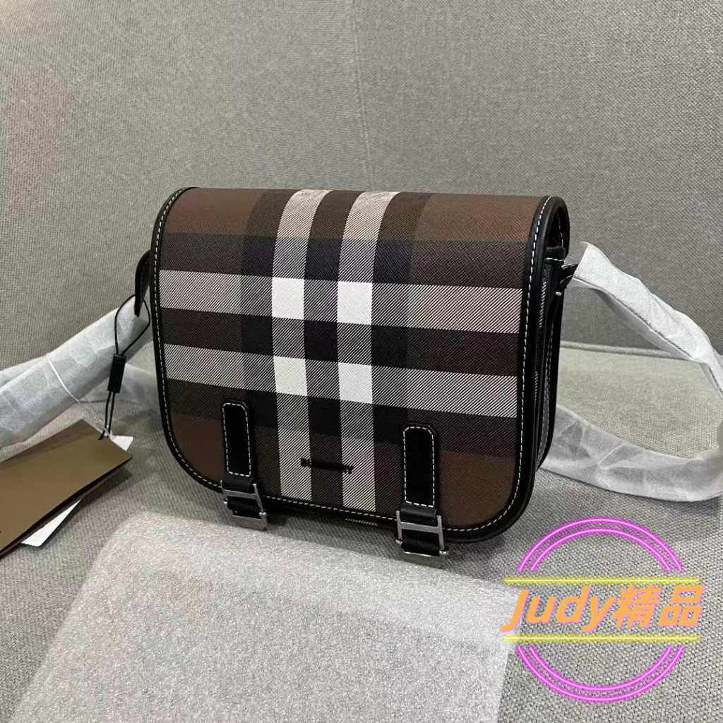 二手 BURBERRY Check E-canvas Messenger Bag 格紋 郵差包 斜背包80528041