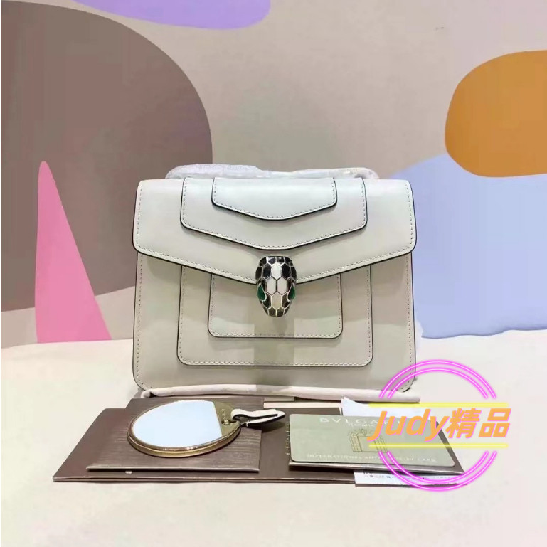 二手精品 Bvlgari 寶格麗 Forever Flap Cover 20cm 琺瑯蛇頭包 單層白色 97新