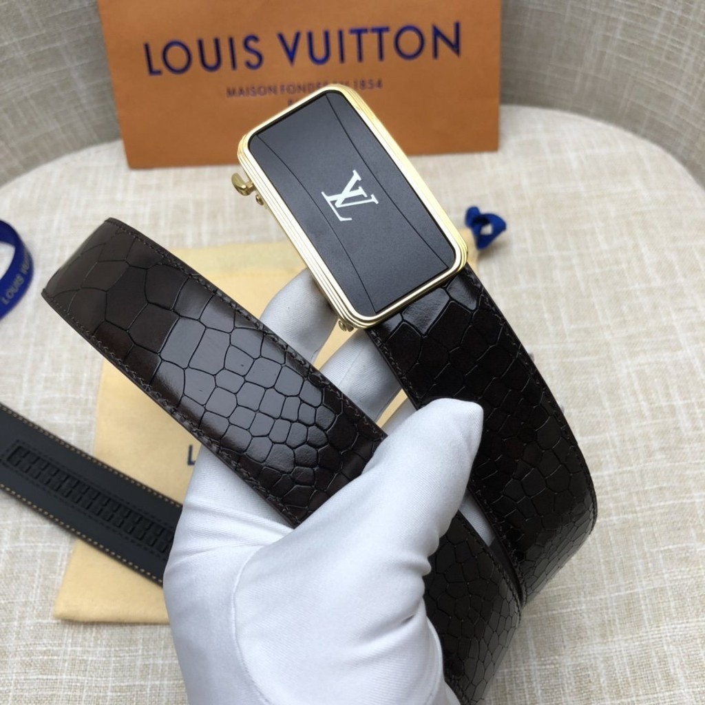 AN二手/LV皮帶 Louis Vuitton LV路易威登男士皮帶 自動扣 男生腰帶 鱷魚紋頭層 牛皮皮帶