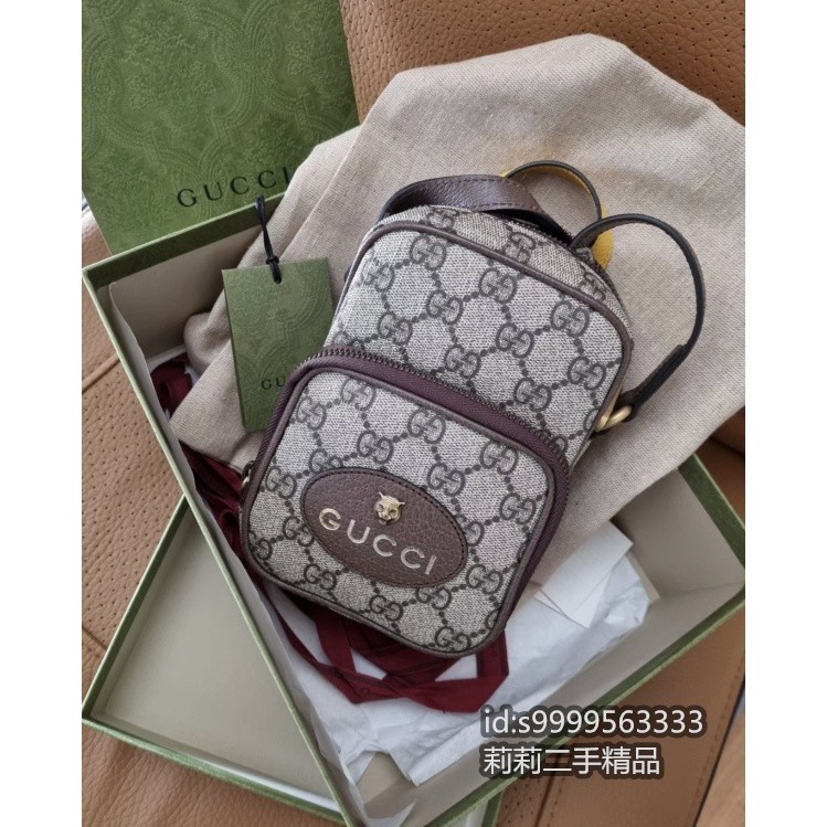 二手 GUCCI 古馳658556 Neo Vintage PVC 虎頭 迷你斜背包/ 手機包 免運