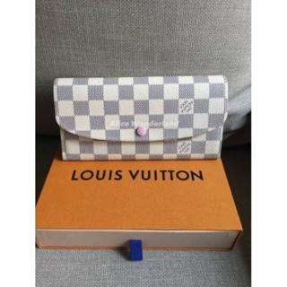 伊伊二手-Louis Vuitton LV N41625粉紅色 EMILIE 白棋盤格紋扣式零錢長夾