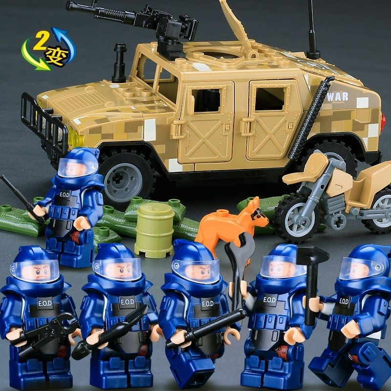 積木 玩具 特種兵兼容樂高 積木 裝甲車軍事基地人仔軍人警察特警男孩拼裝玩具