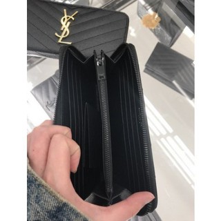 二手 YSL Saint Laurent 358094 黑色魚子醬牛皮拉鏈長夾 錢包 皮夾