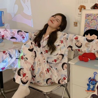 居家服 卡通睡衣 小丸子睡衣女春秋季新款卡通甜美可愛學生宿舍外穿日系家居服套裝 櫻桃小丸子睡衣 個性居家服