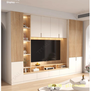 工業風 北歐風 傢具簡約現代奶油 背景墻電視櫃 一體組合櫃 客廳 實木滿墻儲物櫃 高櫃訂製