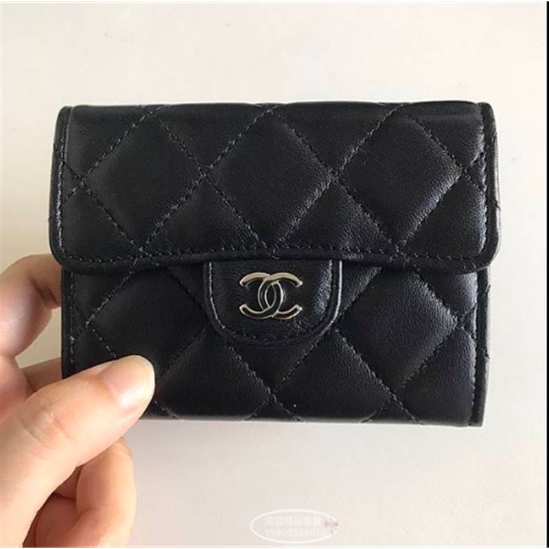 精品二手 CHANEL A31504 短夾 卡包 小羊皮荔枝紋 黑色 銀扣 零錢包 現貨