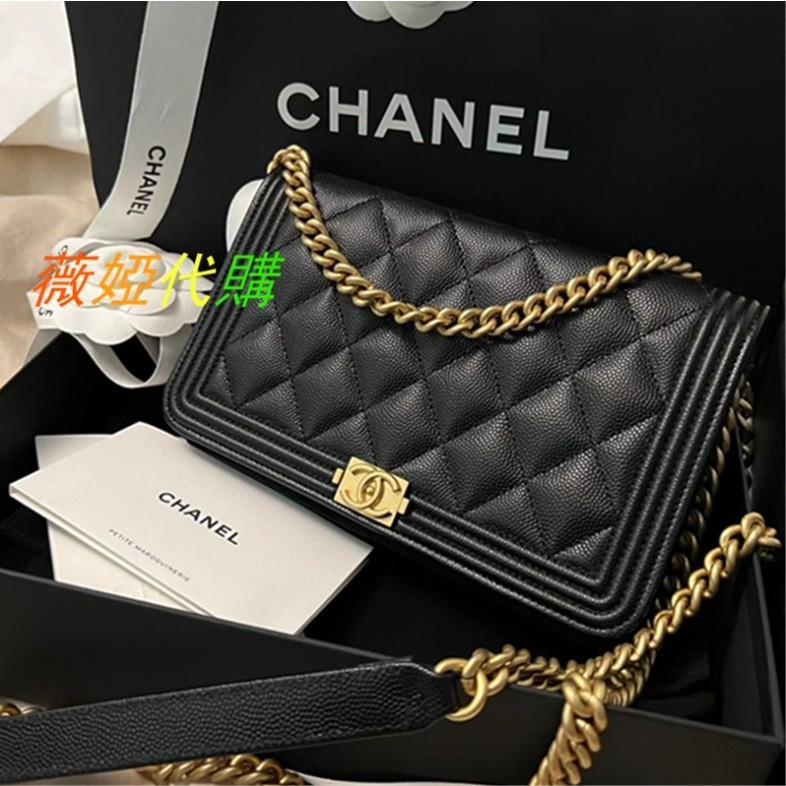 CHANEL 香奈兒 小香包 boy WOC 鏈條包 黑色 荔枝皮/ 金/銀扣 A80287 斜背 二手奢品