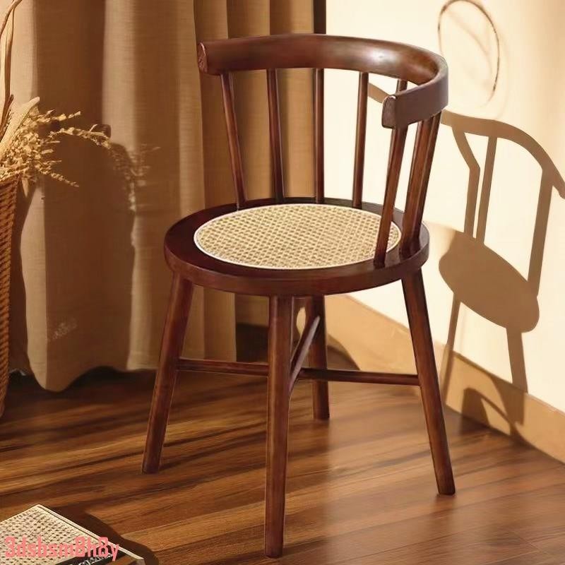 免運（可開發票）實木餐椅原木靠背藤北歐現代復古溫莎椅餐桌椅簡約藤編家用客廳椅