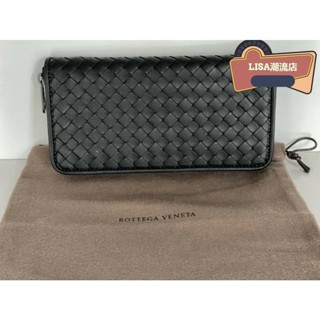 LISA二手 BV Bottega Veneta 黑色 編織 牛皮 ㄇ字拉鍊 8卡 長夾 510643