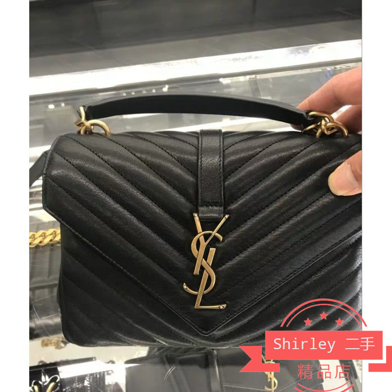 二手YSL Saint Laurent College 黑色 復古金鍊 羊皮學院包 428056