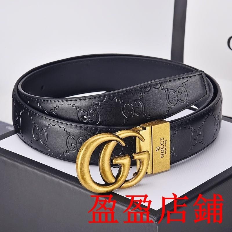 盈盈二手//GUCCI 古馳皮帶 日韓版雙G扣皮帶男腰帶 時尚潮流裝飾束腰帶 真皮皮帶