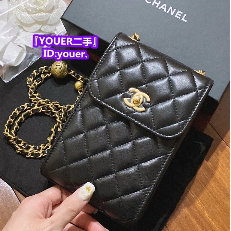 精品二手 Chanel香奈兒金球 AP1448 21早春新款 黑色 白色 小羊皮 肩背包 斜挎包 鏈條包 手機包