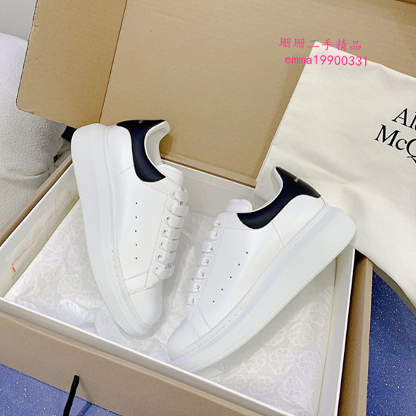 珊珊二手 Alexander McQueen 麥昆 小白鞋 白色 小牛皮 黑尾 厚底鞋 休閒鞋 運動鞋 情侶鞋 現貨免運