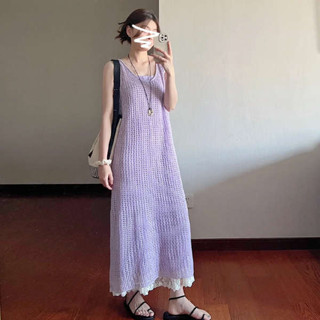 【緣素時尚】法式紫色背心吊帶連衣裙子女夏季2024新款小