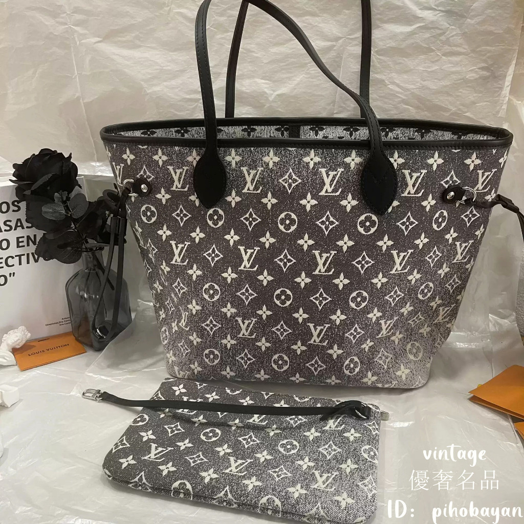 LV 路易威登 M21465 Neverfull MM 黑單寧 牛仔布 子母 托特包 單肩包