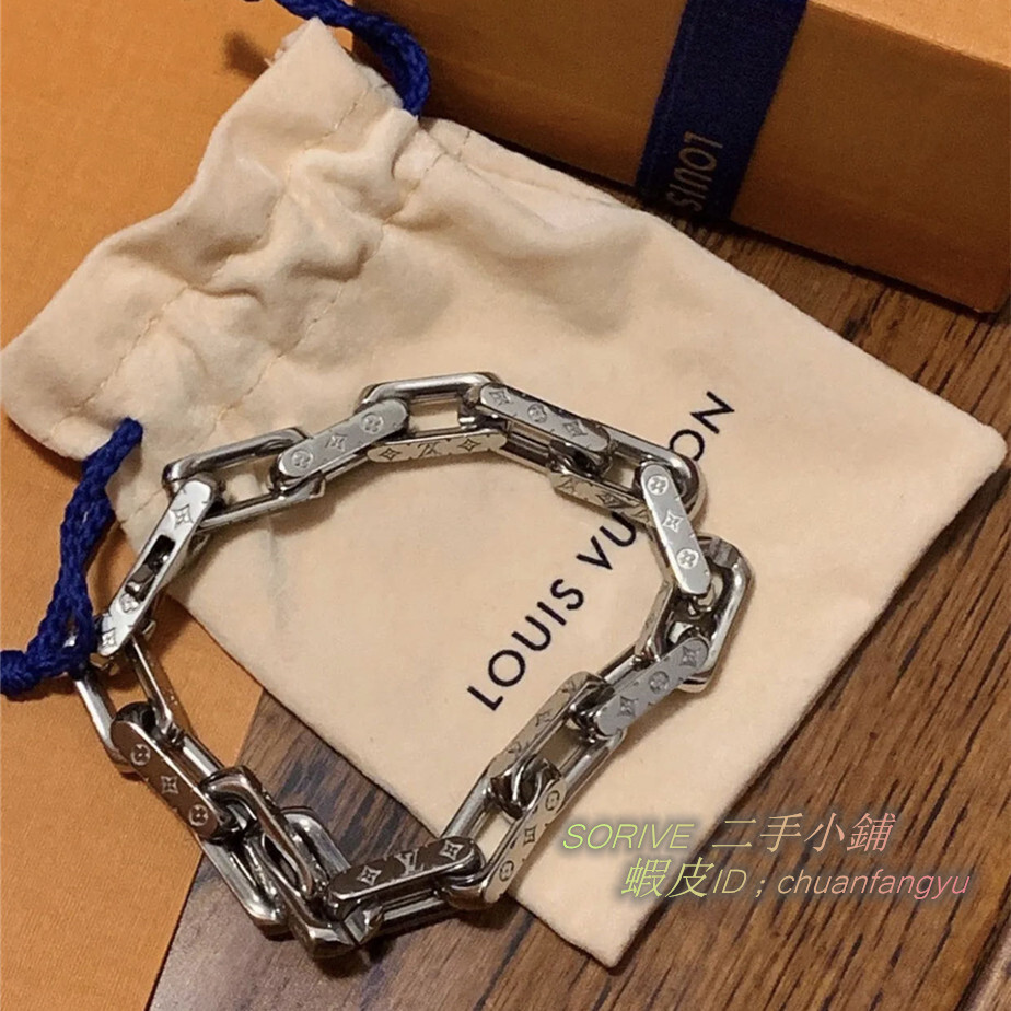 二手代購 LV 路易威登 MONOGRAM 古巴手鍊 銀色 銘刻圖案 M64223 銀色金屬 手鍊